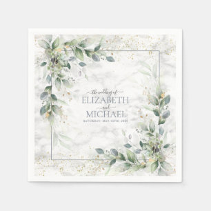 Serviette En Papier Dusty Botanical Greenery Gold Marble Mariage