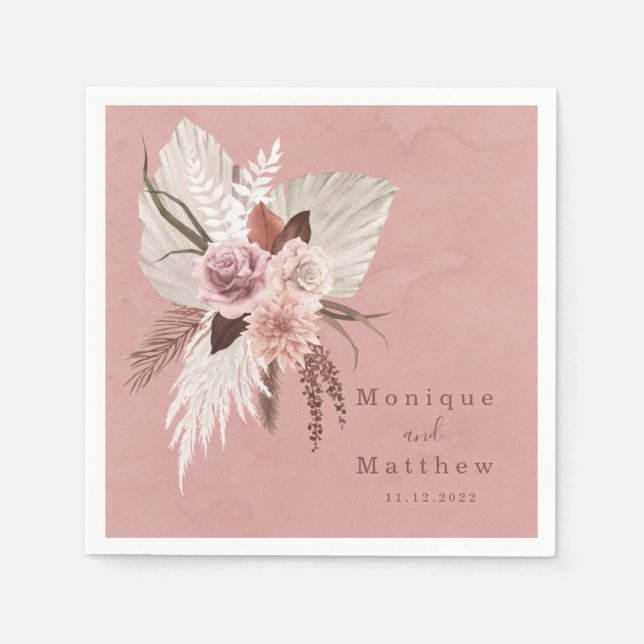 Serviette En Papier Dusty Cuivre Tropper Pampas Grass Mariage de bord  (Devant)
