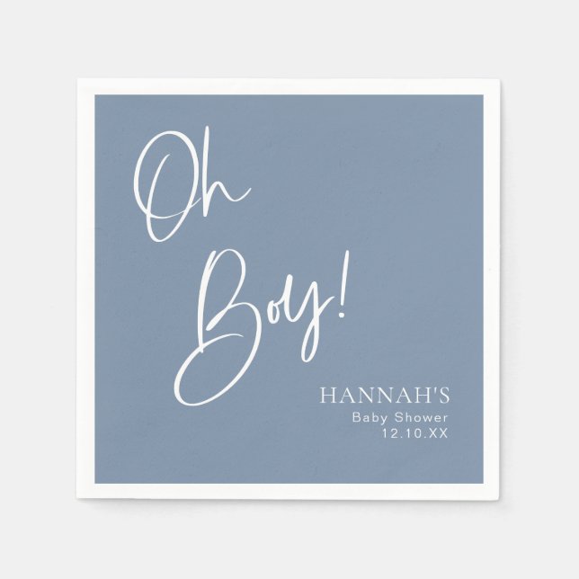 Serviette En Papier Dusty/ Denim Blue Oh Boy Baby shower (Devant)