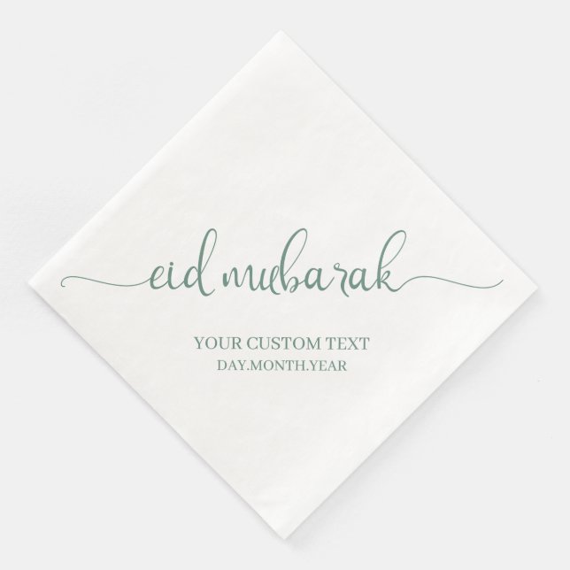 Serviette En Papier Dusty Green Eid Mubarak Calligraphie personnalisée (Coin)