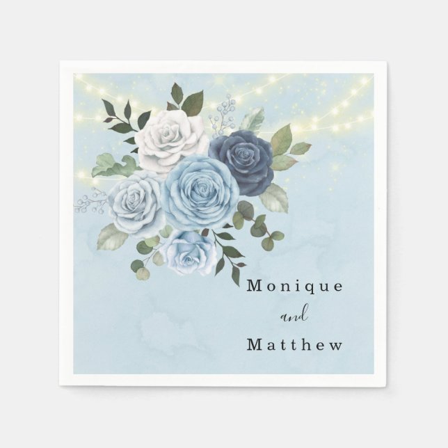 Serviette En Papier Dusty Navy Blue Peony County Lights Mariage (Devant)