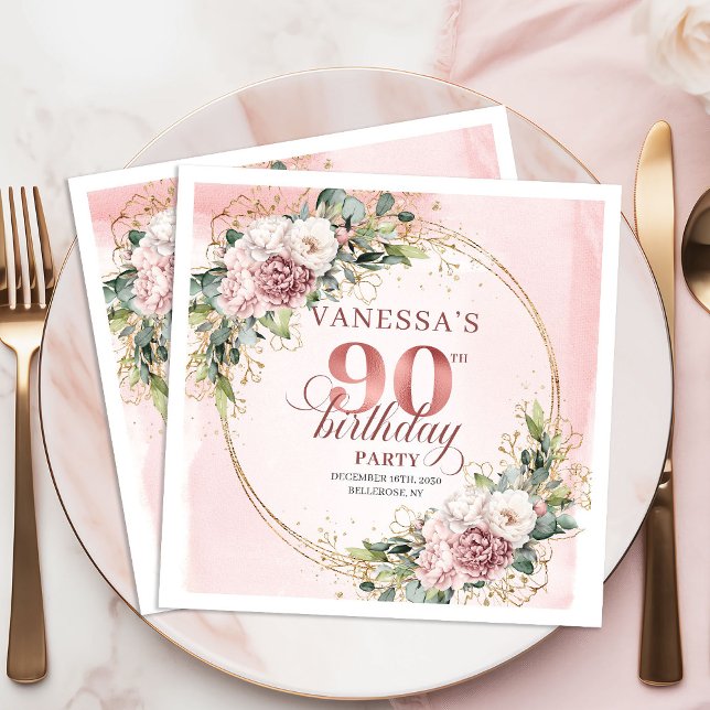 Serviette En Papier Dusty Pink Eucalyptus Boho 90th Birthday Party   (Dusty Pink Eucalyptus Boho 90th Birthday Party Napkins)