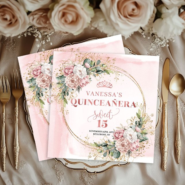 Serviette En Papier Dusty Pink Eucalyptus Floral Napkin 15th Birthday (Dusty Pink Eucalyptus Floral Napkin for 15th Birthday)