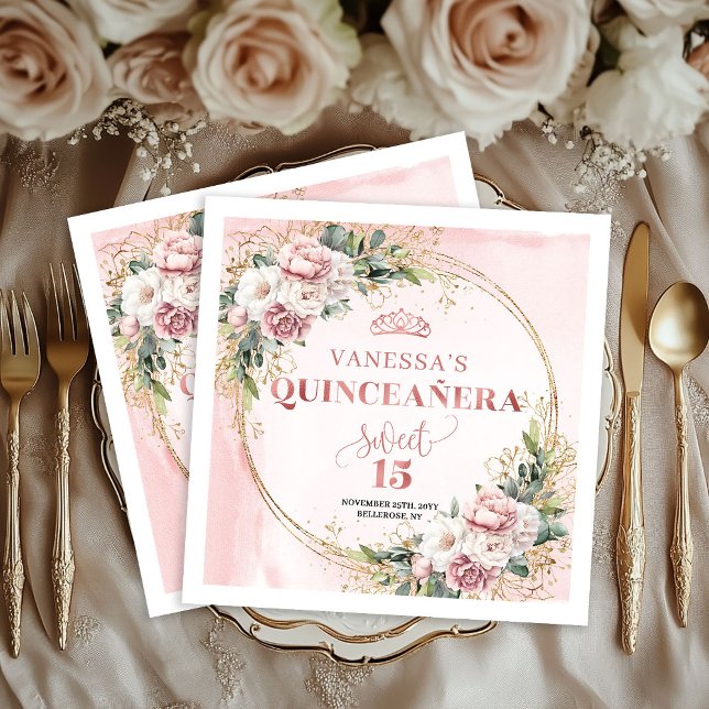 Serviette En Papier Dusty Pink Floral Eucalyptus Birthday Napkins (Dusty Pink Floral Eucalyptus Birthday Napkins)