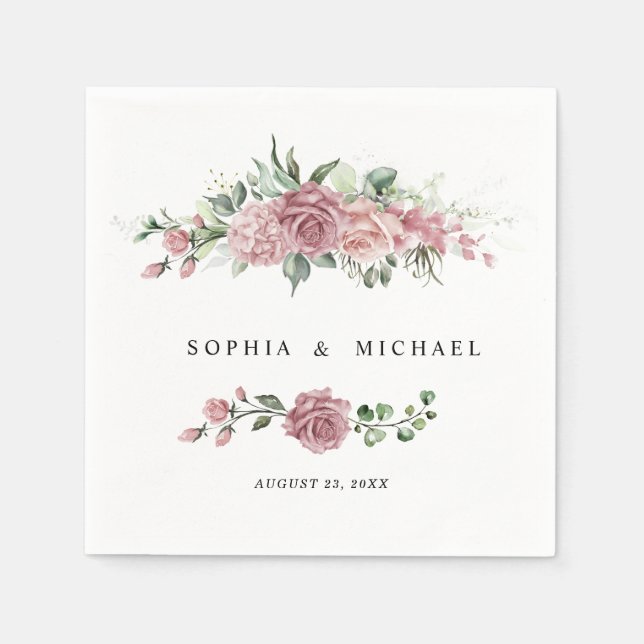 Serviette En Papier Dusty Pink Floral Wedding Napkins (Devant)