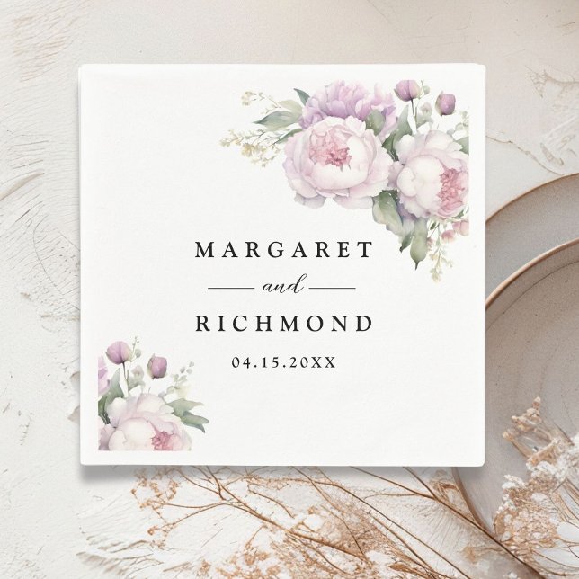 Serviette En Papier Dusty Purple Peony Élégant Mariage Floral (Créateur téléchargé)