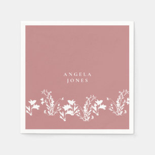 Serviette En Papier Dusty Rose blanc Floral Fête des mariées personnal