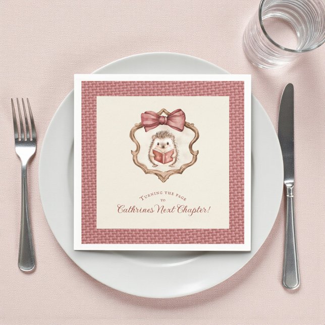 Serviette En Papier Dusty Rose Bow Hedgehog Reading Baby Shower Napkin (Créateur téléchargé)
