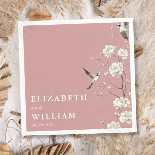 Serviette En Papier Dusty Rose Élégante Chinoiserie Floral Mariage