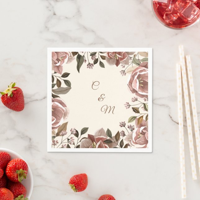 Serviette En Papier Dusty Rose Floral Wedding Napkin (En situation)