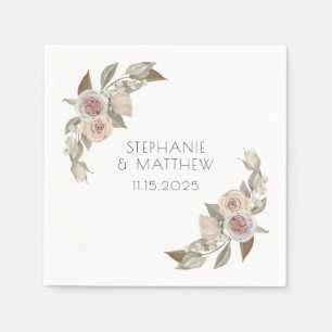 Serviette En Papier Dusty rose rose Rose Botanique Floral Mariage