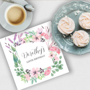 Serviette En Papier Dusty rose violet Fleur sauvage 100e fête d'annive