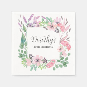 Serviette En Papier Dusty rose violet Fleur sauvage 40e fête d'anniver