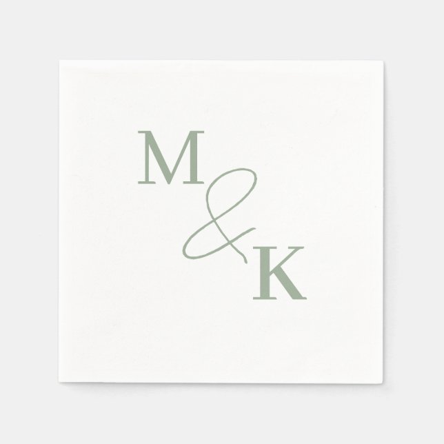 Serviette En Papier Dusty Sage Green Ampersand Monogram Mariage Napkin (Devant)