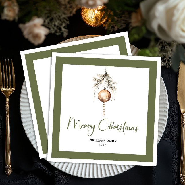 Serviette En Papier Earth Tone Christmas Bauble Script Family Napkins (Earth Tone Christmas Bauble Script Family Napkins)