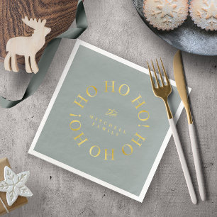Serviette En Papier Earthy Green Gold Noël Ho Ho Ho ID1009