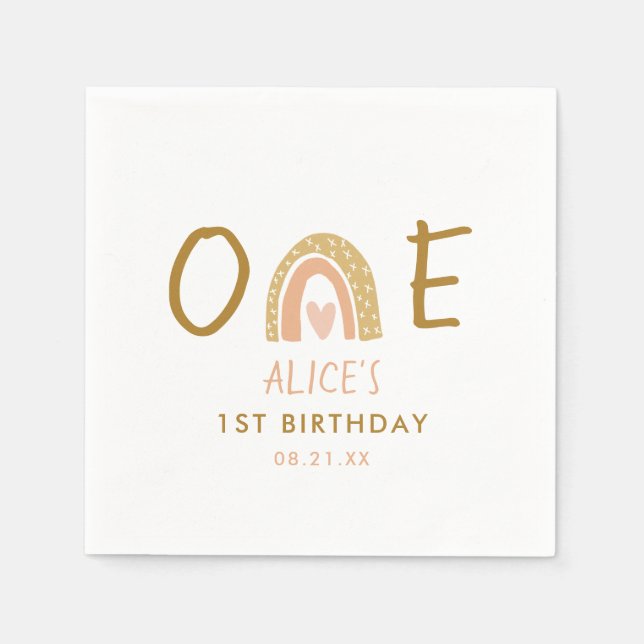 Serviette En Papier Earthy Rainbow Girl 1er fête d'anniversaire (Devant)