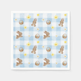 Serviette En Papier Easter Bunny Blue Gingham