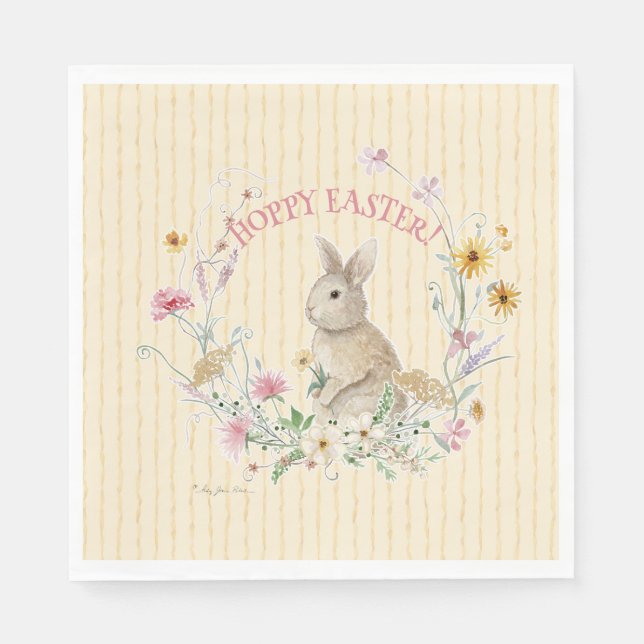 Serviette En Papier Easter Bunny Pastel Wildflowers w Yellow Ribbons (Devant)