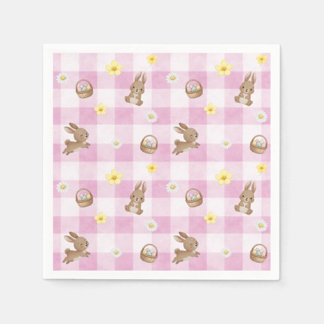 Serviette En Papier Easter Bunny Pink Gingham (Devant)