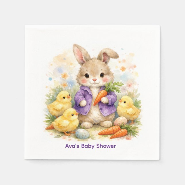 Serviette En Papier Easter Bunny Purple Jacket Baby Shower (Devant)