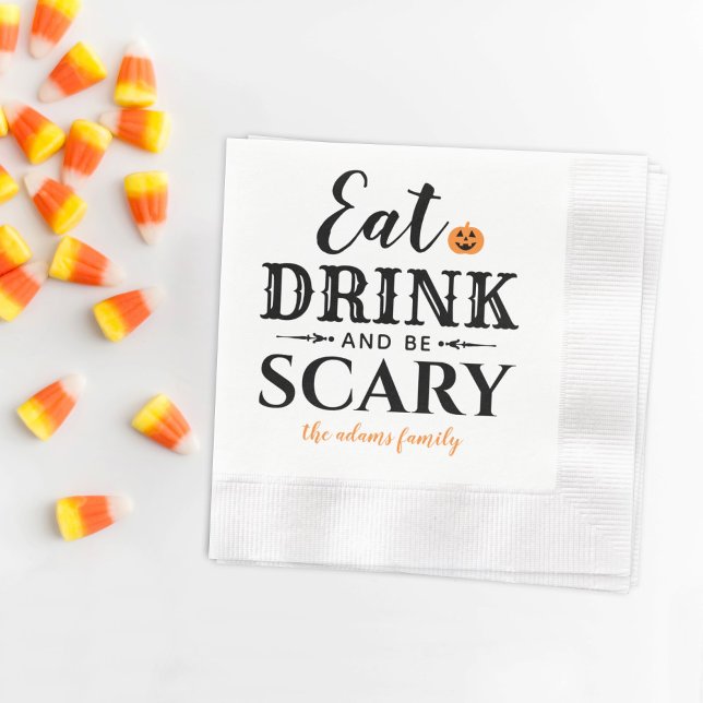 Serviette En Papier Eat Drink and Be Scary Modern Typografy Halloween (Créateur téléchargé)