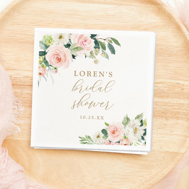 Serviette En Papier Eau de rose élégante floral aquarelle Baby Shower (Créateur téléchargé)