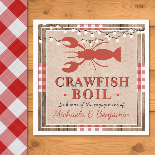 Serviette En Papier Ébullition d'écrevisses Fiançailles Rustique de ho (Crawfish Boil Lobster Engagement Party Rustic Napkins)