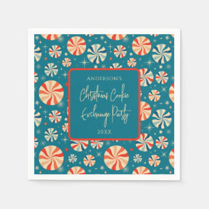 Serviette En Papier Échange de biscuits de Noël de bonbons rétro bleu