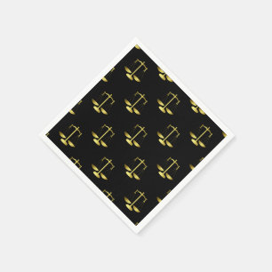 Serviette En Papier Échelles d'or de justice sur le motif noir de