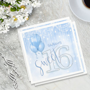 Serviette En Papier Éclairage à cordes et ballons Sweet 16 Lt. Blue ID