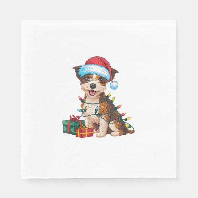 Serviette En Papier Éclairage de Noël Chapeau frontière Terrier Chien  (Devant)