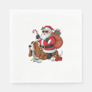 Serviette En Papier Éclairage de Noël Père Noël équitation Basset Houn