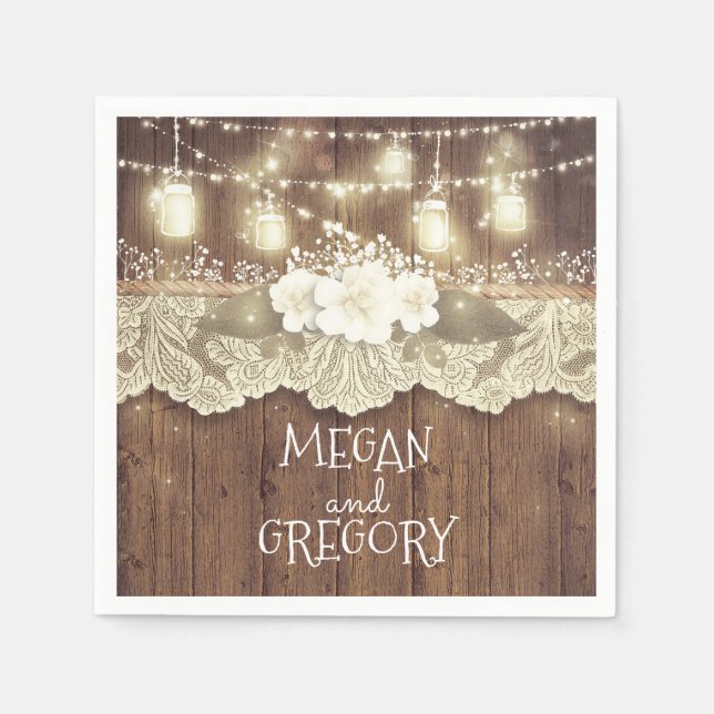 Serviette En Papier Éclairage dentelle en bois de grange Mason Jar Mar (Devant)