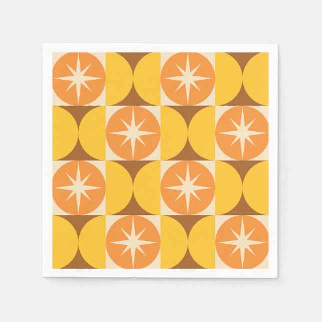 Serviette En Papier Éclats de milieu de siècle sur des cercles orange  (Devant)