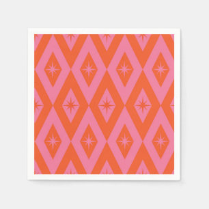 Serviette En Papier Éclats de milieu de siècle sur diamants orange ros
