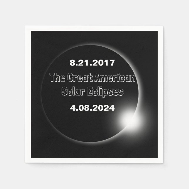 Serviette En Papier Éclipse solaire double datée 2024 & 2017 (Devant)