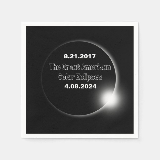 Serviette En Papier Éclipse solaire double datée 2024 & 2017 (Devant)