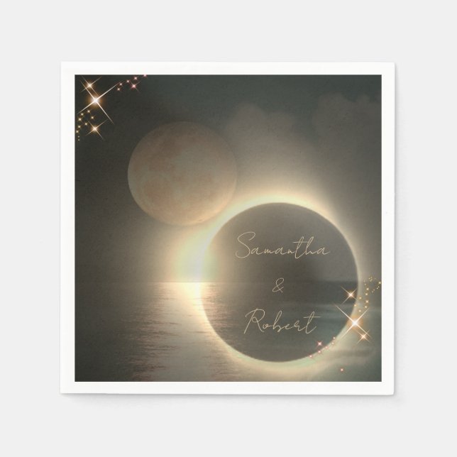 Serviette En Papier Éclipse Solaire Élégante Sépia Mariage avec Photo  (Devant)