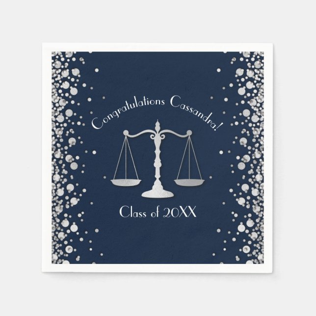 Serviette En Papier École d'avocat Marine Argent Graduation (Devant)