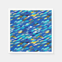 École de poisson, bleu foncé, blanc et turquoise