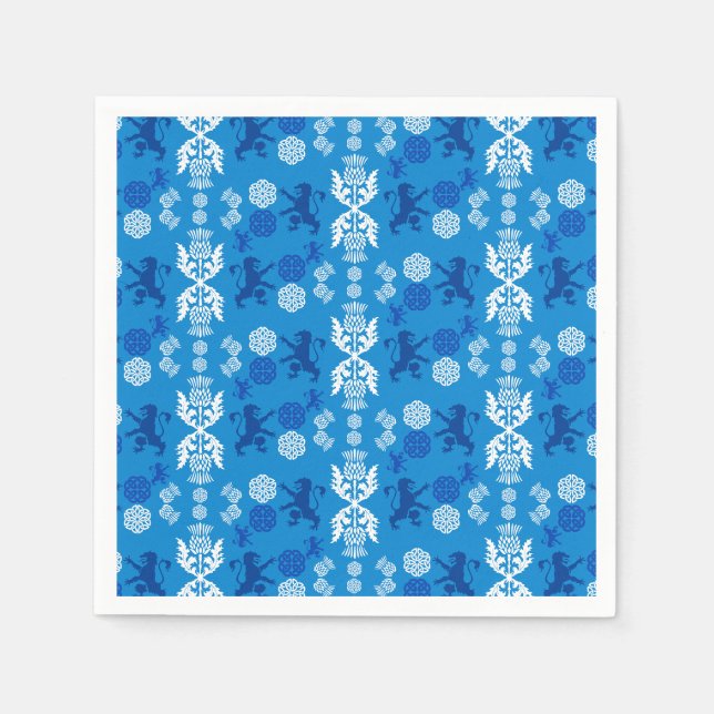 Serviette En Papier Écossais bleu et blanc  (Devant)