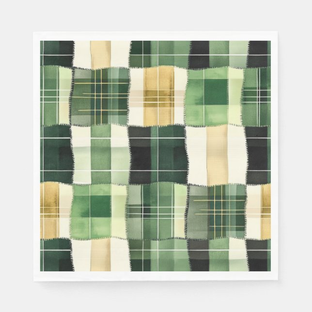 Serviette En Papier Écossais patchwork émeraude (Devant)