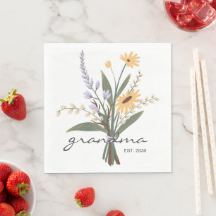 Serviette En Papier Écriture à main jaune vert Floral Grand-mère Fleur