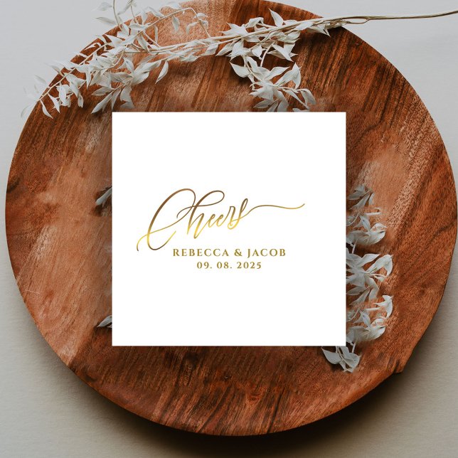 Serviette En Papier Écriture calligraphique Élégante Dorée Cheers  (Créateur téléchargé)