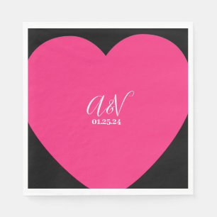 Serviette En Papier Écriture de cœur rose couples date mariage
