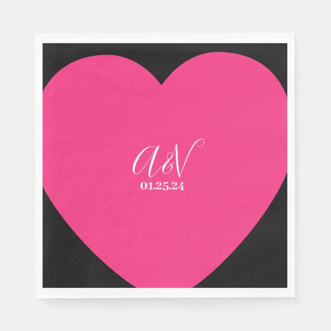 Serviette En Papier Écriture de cœur rose couples date mariage (Devant)