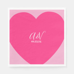 Serviette En Papier Écriture de cœur rose couples date mariage