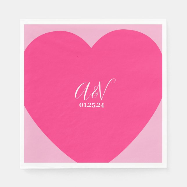 Serviette En Papier Écriture de cœur rose couples date mariage (Devant)