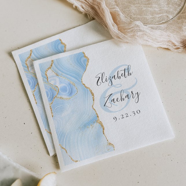 Serviette En Papier Écriture de géode d'agate bébé bleu or mariage (Créateur téléchargé)